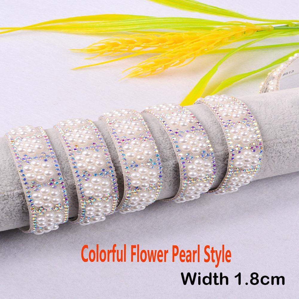 1 Yard DIY Rhinestones Trim Tape Colorful Pearl Chain  Garment Shoes Bags Bags Decoration