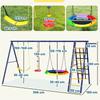6 in 1 Metal Kids Swing Set with 3 Swings, Climbing Ladder & Net, Basketball Hoop, for Ages 3-8
