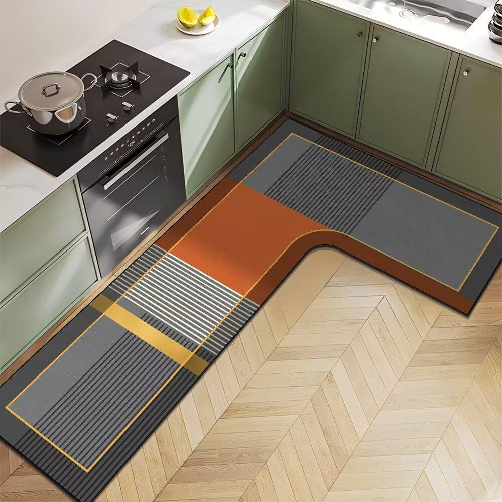 Nordic Light Luxury Diatom Mud Household L-shaped Kitchen Floor Mat Water Absorption  Anti-slip  Quick-drying and Easy-to-maintenance Floor Mat