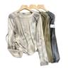 Tie-Dye Women's Irregular Long Sleeve Drawstring Slimming T-Shirt - Korean Style for Spring/Autumn 2025