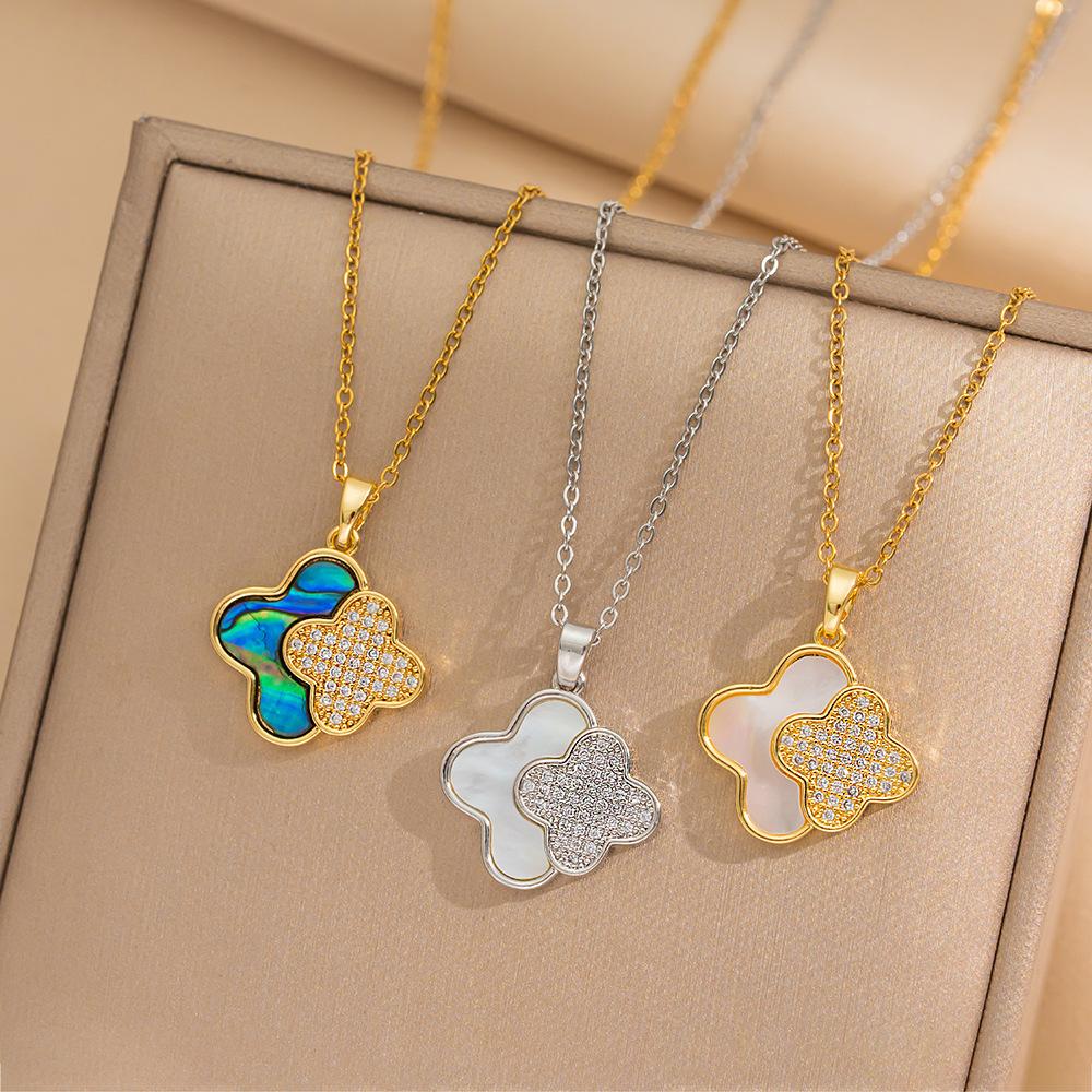 Collana Fiore Quadrifoglio Fiore di Zircone Lusso Accessibile Nuovi Arrivi Senso del Design Elegante Collana Quadrifoglio in Acciaio Titanio