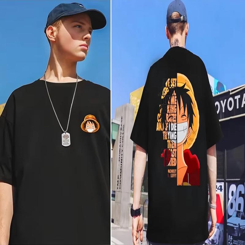 

Mens Tshirt Japanese Animation ONE PIECE Shortsleeved Summer Women Tops Printed Cotton Loose Ruffian Handsome College Style 4XL