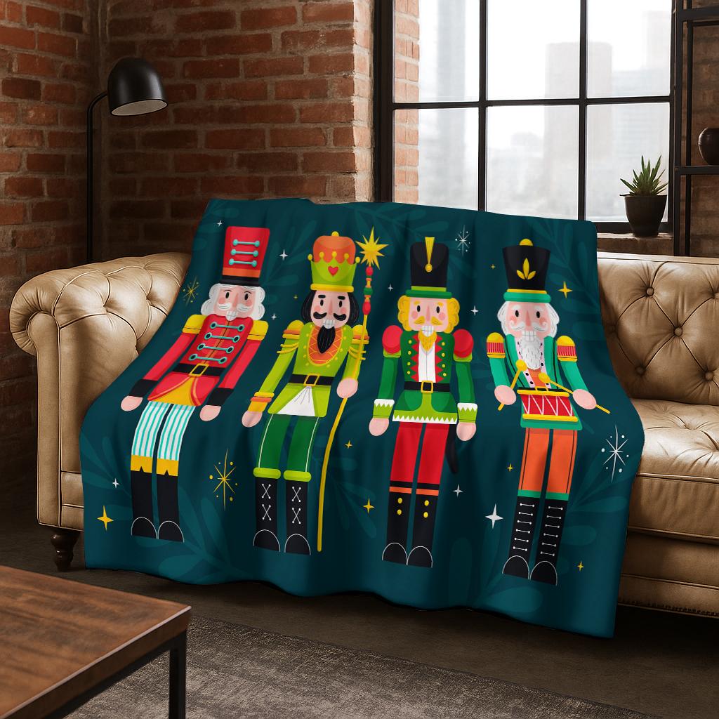 Frohe Weihnachten Baum Nussknacker Cartoon Puppe Neujahrsgeschenk Flanell Decke, Weiche Wohndecke für Zuhause Schlafzimmer Bett Sofa Kinder