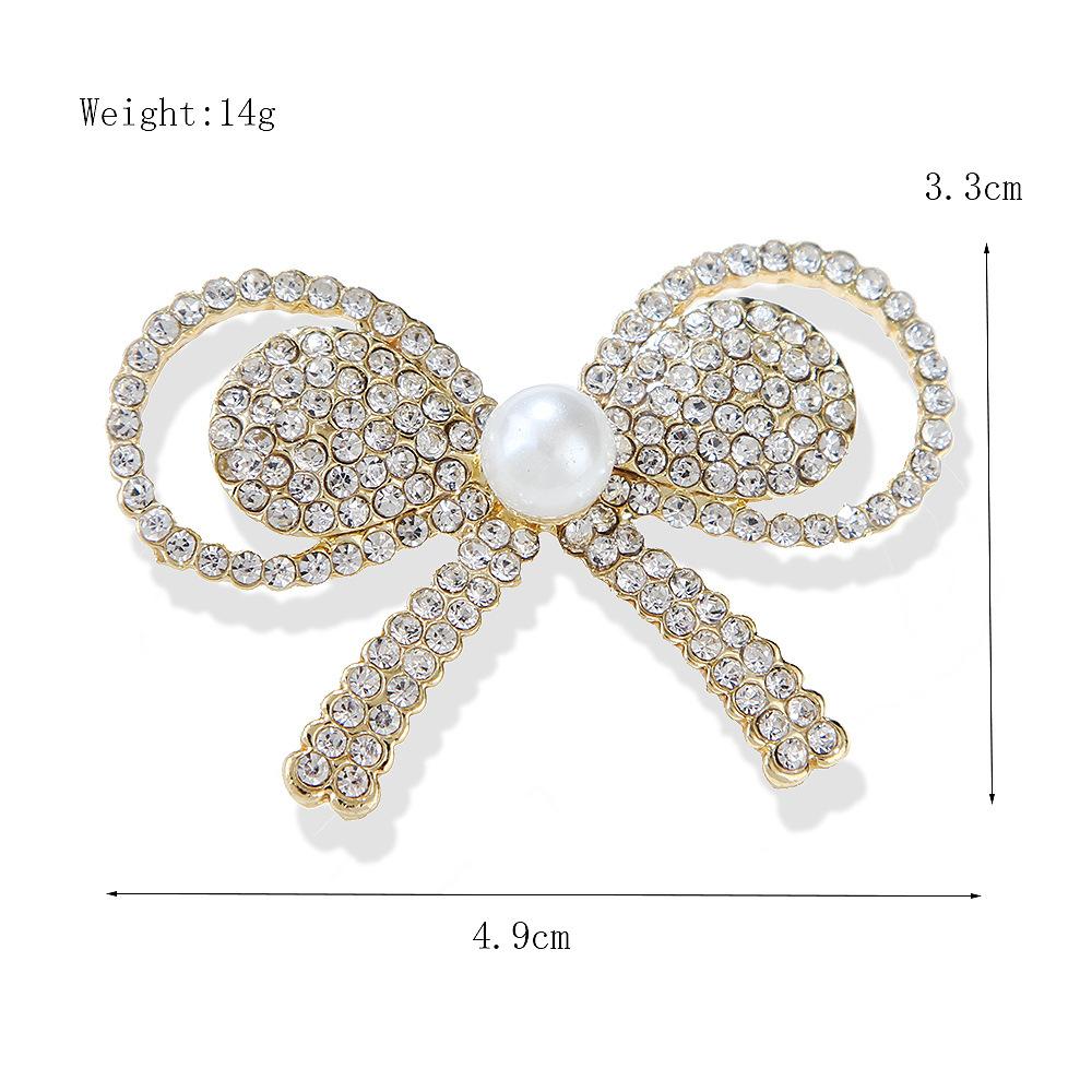 Fashion Shiny Bow Pearl Brooch Alloy Pins Female Apparel Accessories Exquisite Ethnic Style Hypoallergenic Luxury Enamel Brooch Long-Lasting Color