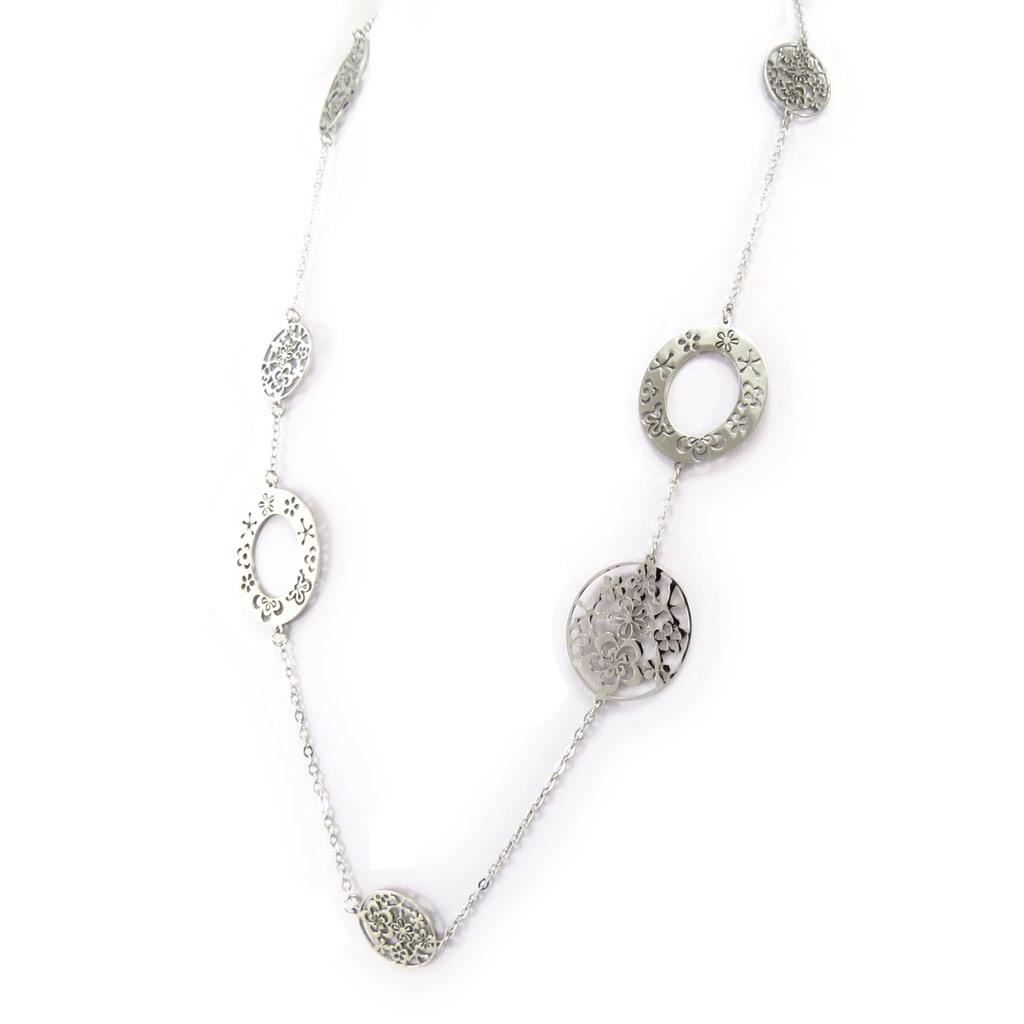 Altesse [K6010] - Silver 'Flora' Steel Long Necklace