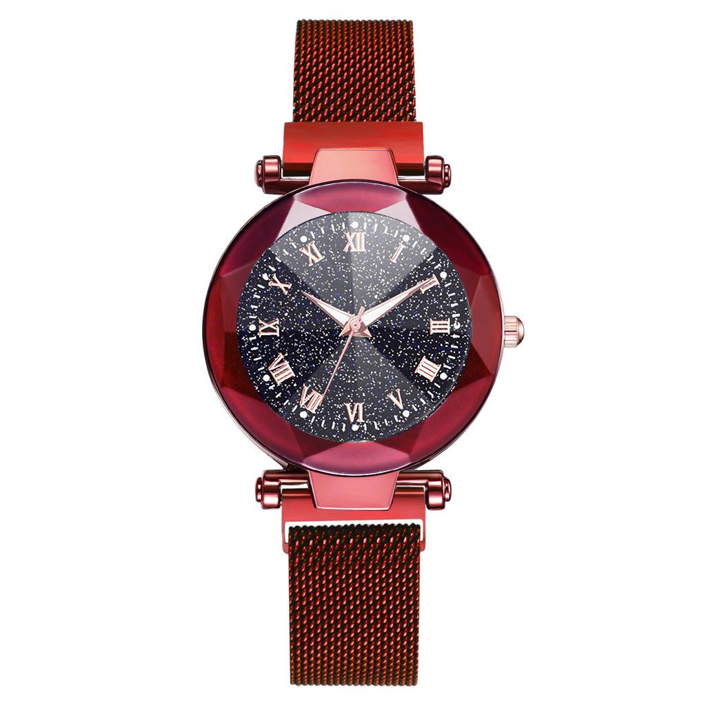 

Небесные Женские Звездные Светящиеся Часы Римские Цифры Кварцевые Часы Магнитные Наручные Часы красный