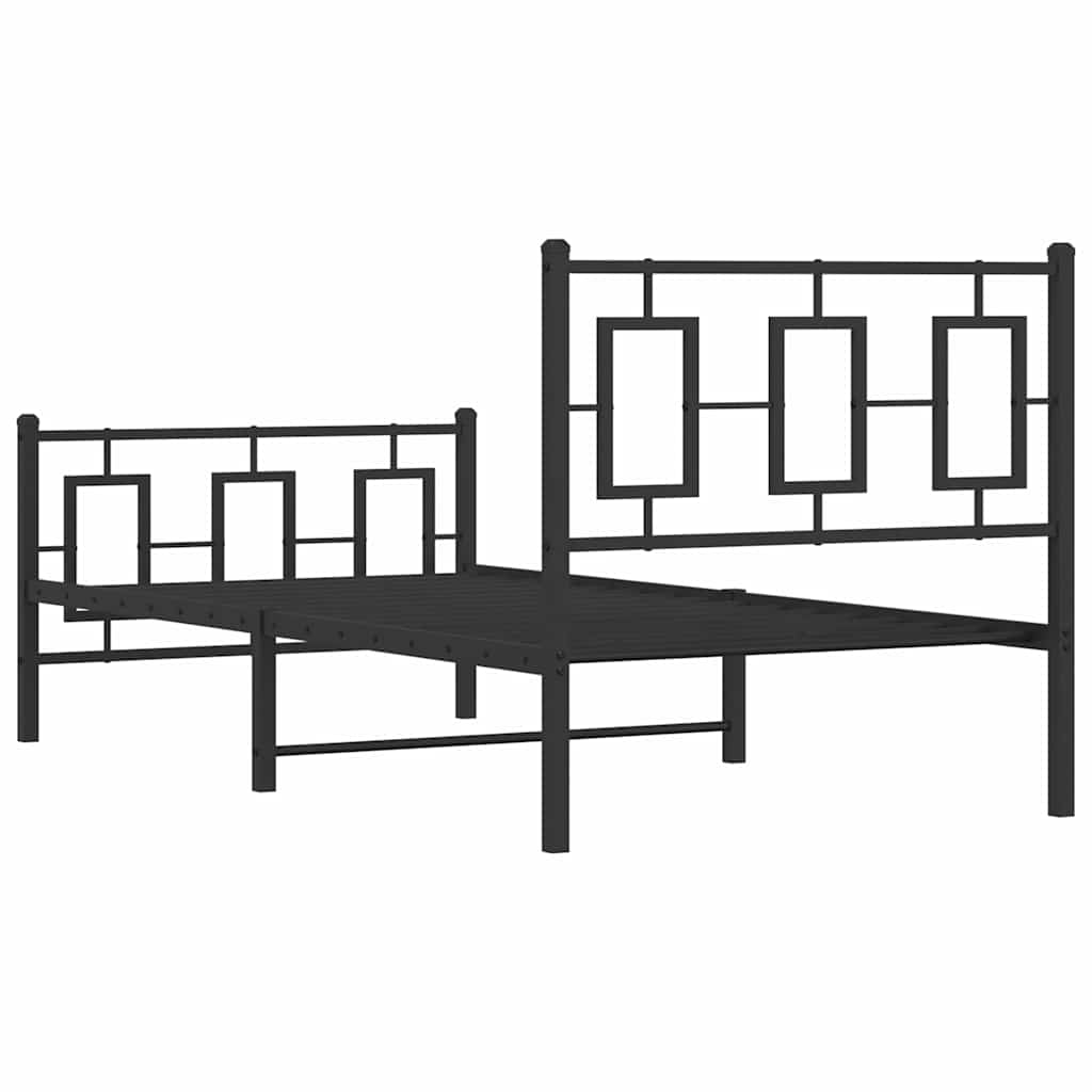 Metal Bed Frame with Headboard and Footboard Black 90x200 cm