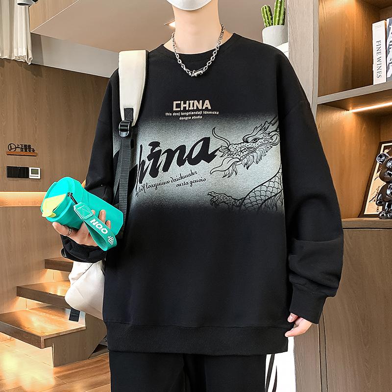 

Осенний свитер для мальчика, ученика средней школы, футболка с длинным рукавом, с круглым вырезом, универсальная базовая рубашка 3XL чёрный