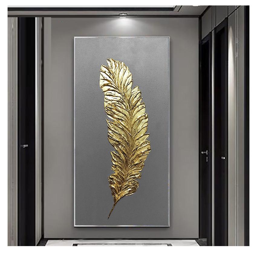 Leaves Wall Art  Posters and Prints Wall Pictures for Living Room Porch Decoration Home Decor Canvas Painting Golden Feather