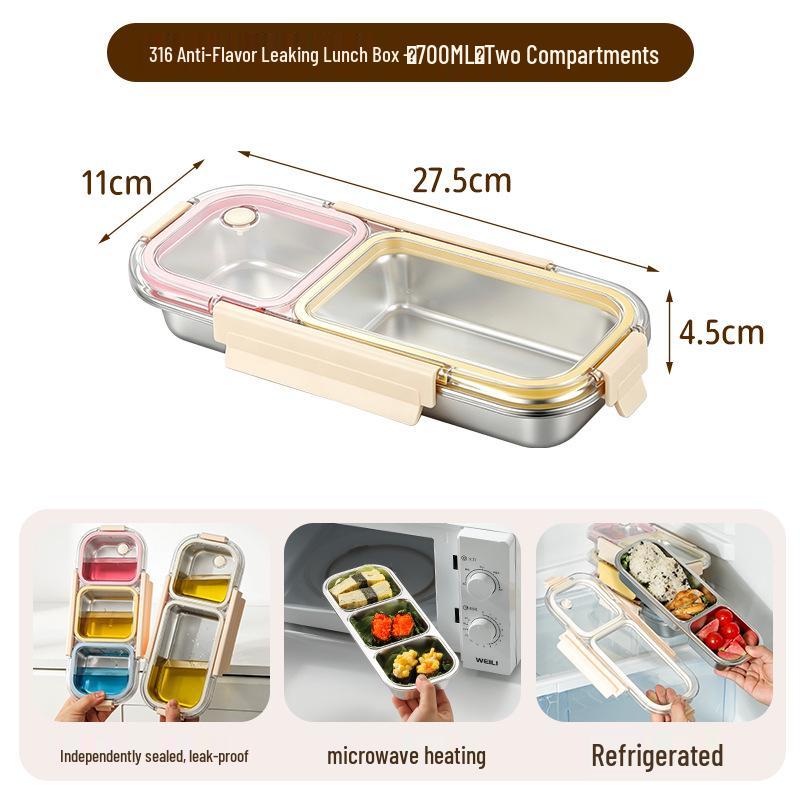 316 Stainless Steel Compartment Lunch Box - Portable, Leakproof Bento for Meal Prep, Freezer Safe