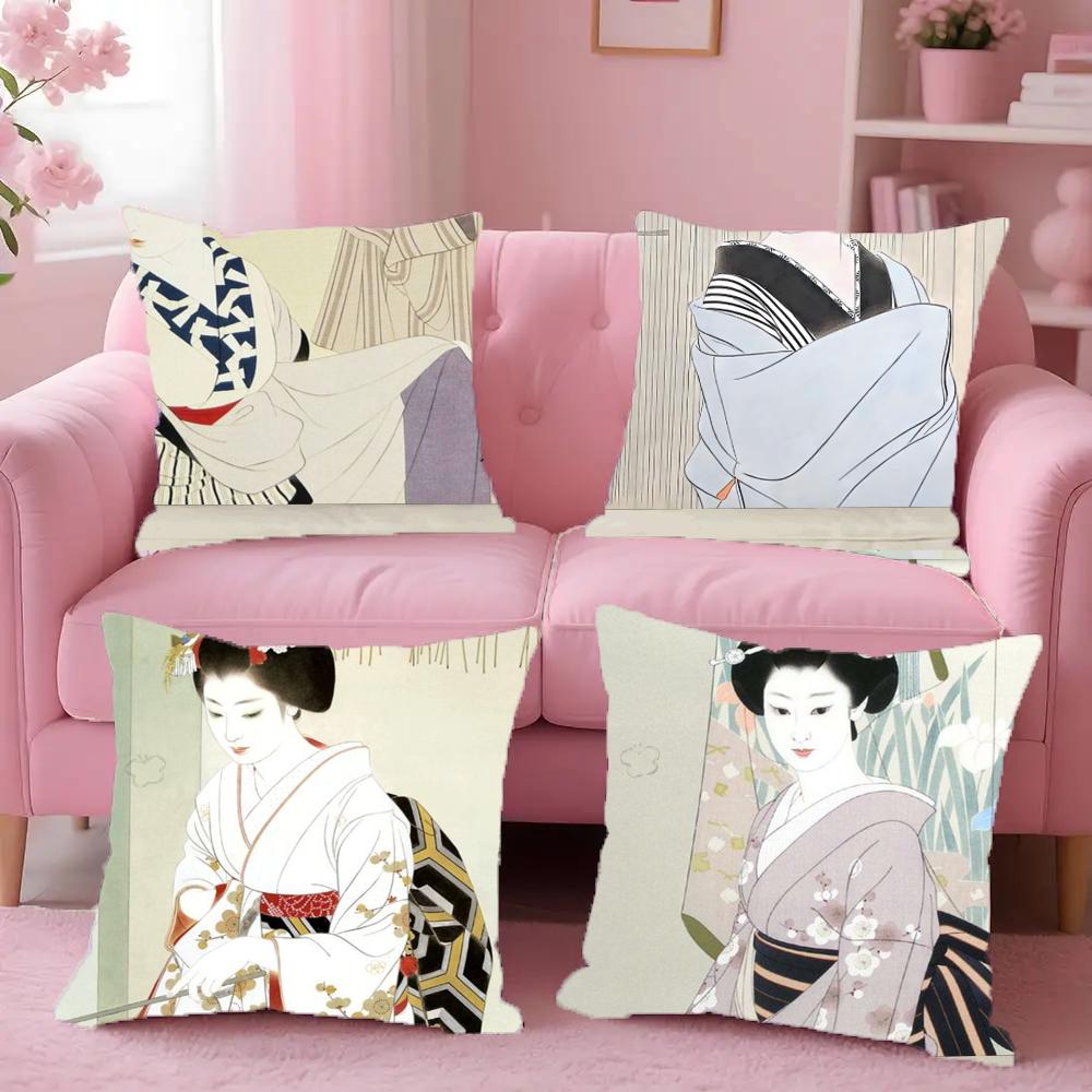 Classic Japanese Lady Pillow Case Anti-Dustmite Pillowcase Invisible Zipper Silky Short Plush Sofa Cushion Cover