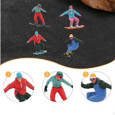 4x 1/64 Maßstab Snowboardfigur Skifigur Miniatur Skifahrer Modell für Sammlungen DIY-Projekte