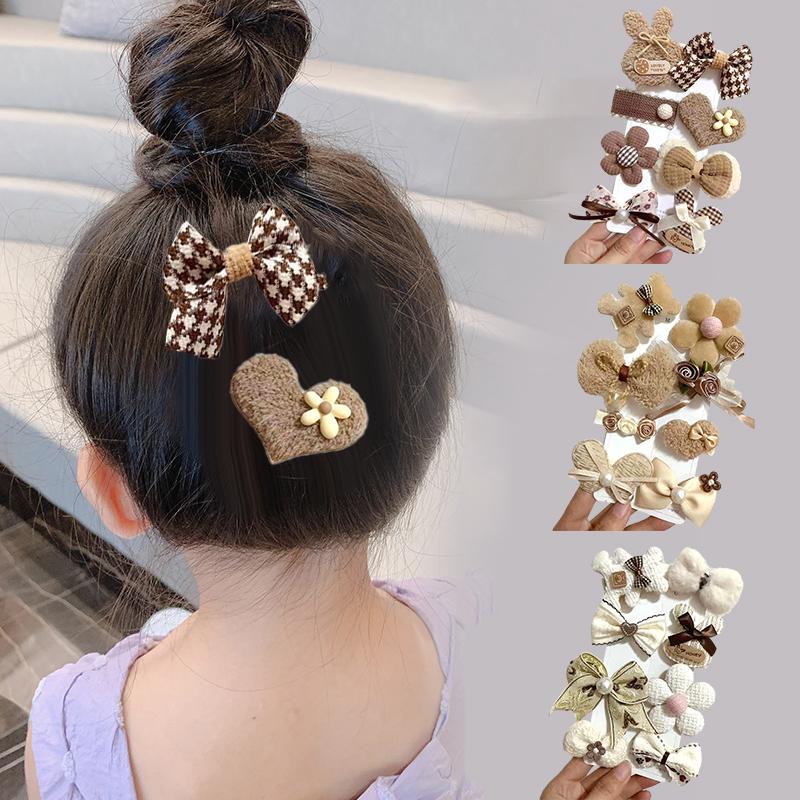 9Pcs/10Pcs Baby Hair Clip Plush Flower Butterfly Knot Hair Clips Knitting Hairpin Side Clip Duckbill Clip Issue Card Bangs Clip