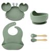 Crab-Themed Silicone Tableware Set: 9-Piece Baby Feeding Kit with Meal Plate, Bowl, Spoon, and Fork