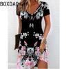 3D Vintage Elegant Ethnic Style Printed Dress Oversized Short Sleeve V-Neck
