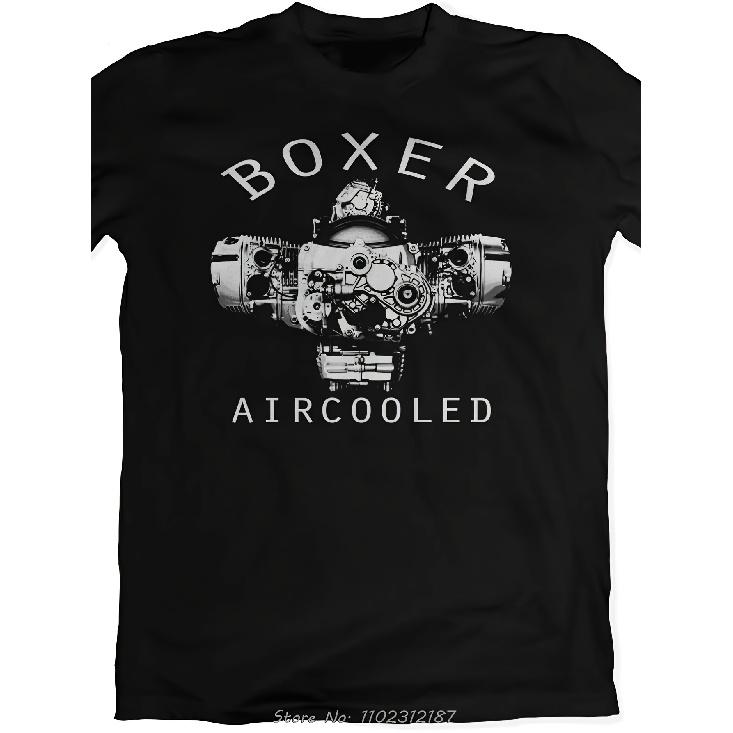 Men'S Motorcycle Boxer Aircooled Engine Graphic T-Shirt | Black with White Motorcycle Design, 100%, Casual Streetwear, Short Sleeve, Round Neck,
