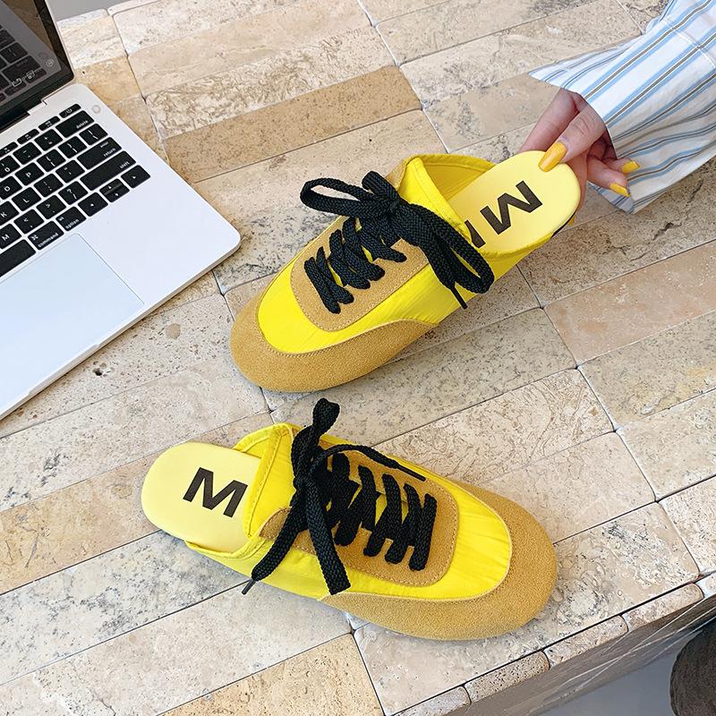 European and American color matching bag head half slippers women's outer wear 2025 spring new flat-bottomed lazy one-pedal Muller training shoes