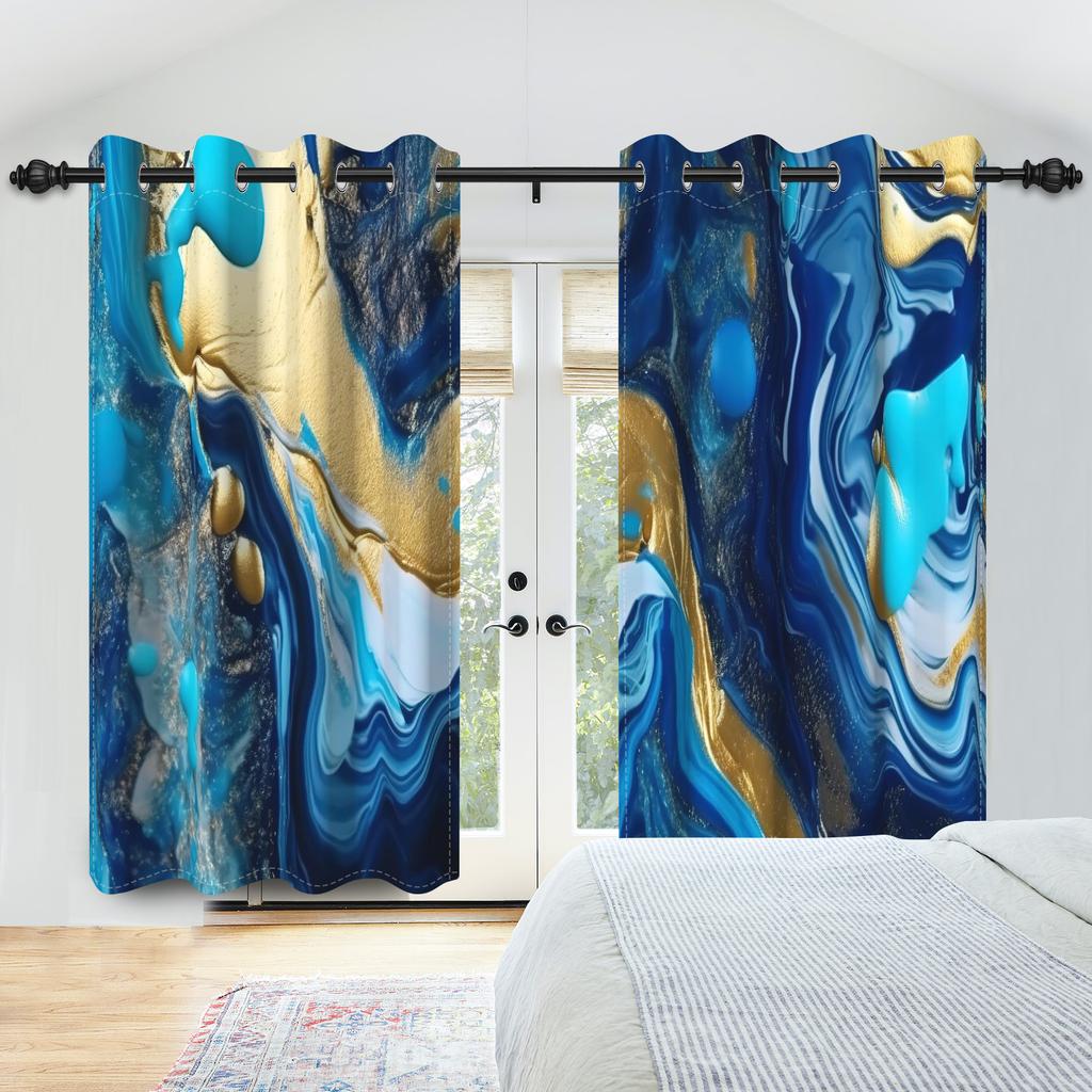 Marble Print Curtains Gold Silver Blue Purple Fluid Art Window Curtains Living Room Bedroom Modern Home Decor Blackout Curtain