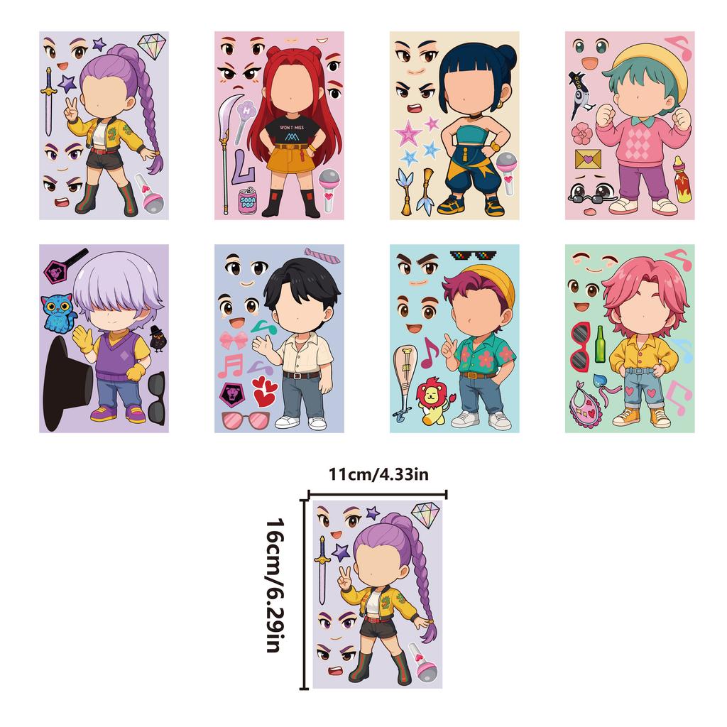 Kpop Witch Girl Cartoon Stickers Make a Face Interactive Kids Creative Dress Up Anime Stickers