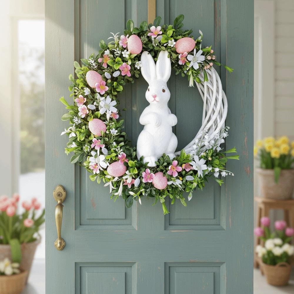 Akryl Dekor Vår Väggbonad Skumägg Påskgirlang Påskhare Krans Dörrhängare