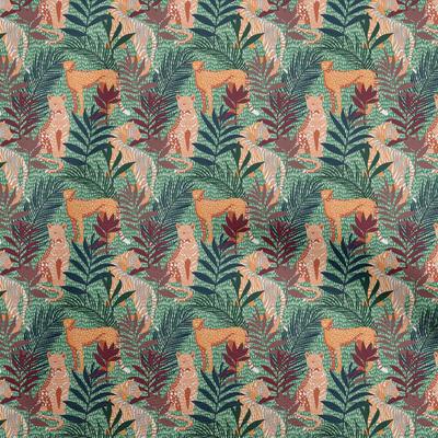 Cotton Flex Dark Green Fabric Tropical Leaf with Animal Dress Material Fabric Print Fabric by The Yard 40 Inch