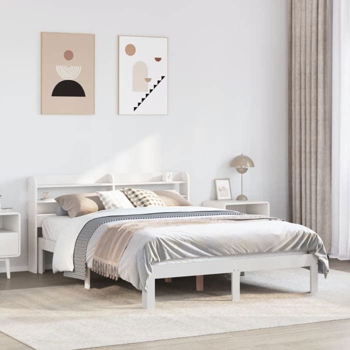 VidaXL Bed Frames and Headboard White 140x190 Cm Solid Pine Wood, Bed, Bedroom Furniture, Wooden Bed, Bed 3306781