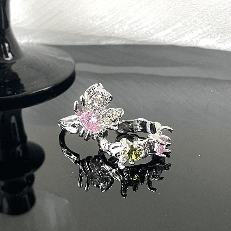 Original Design Diamond-Set Zircon Butterfly Open Ring Cold Wind Advanced Sense French Personality Light Luxury Niche