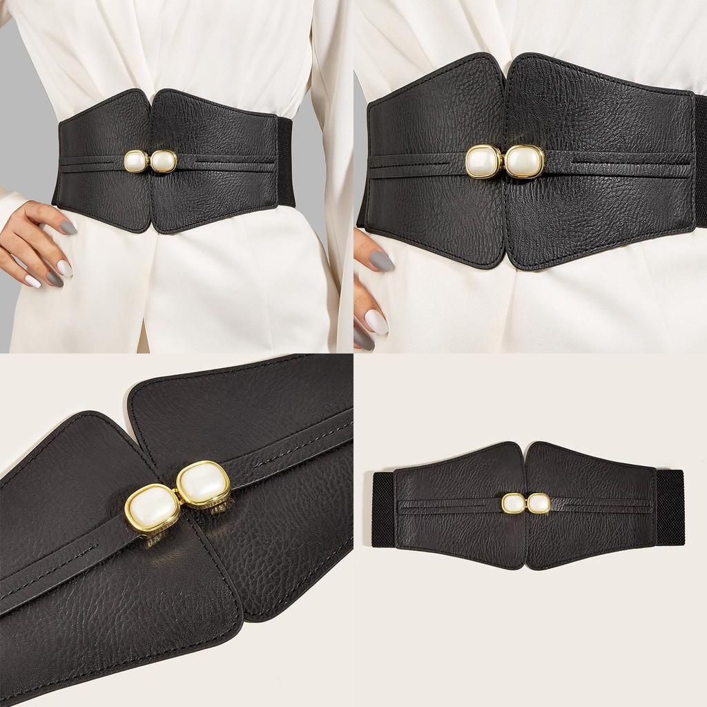 Simulation Fashion Gemstone Decoration Women Black Elastic Belt For Daily Use