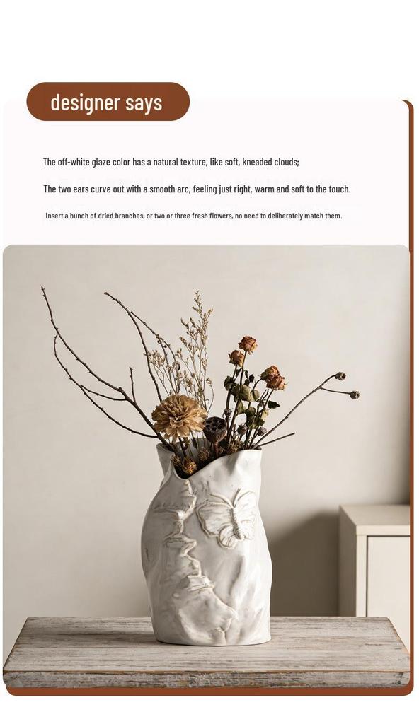 French Retro Cream Ceramic Vase for Floral Arrangements – Elegant Living Room & Dining Table Decor