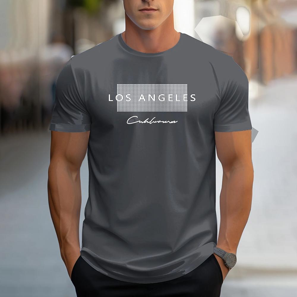 Stylish Los Angeles Letter Print T-Shirt Clothing Summer Men's Clothes Casual Street Men's O-Neck Short Sleeve Top Menswear