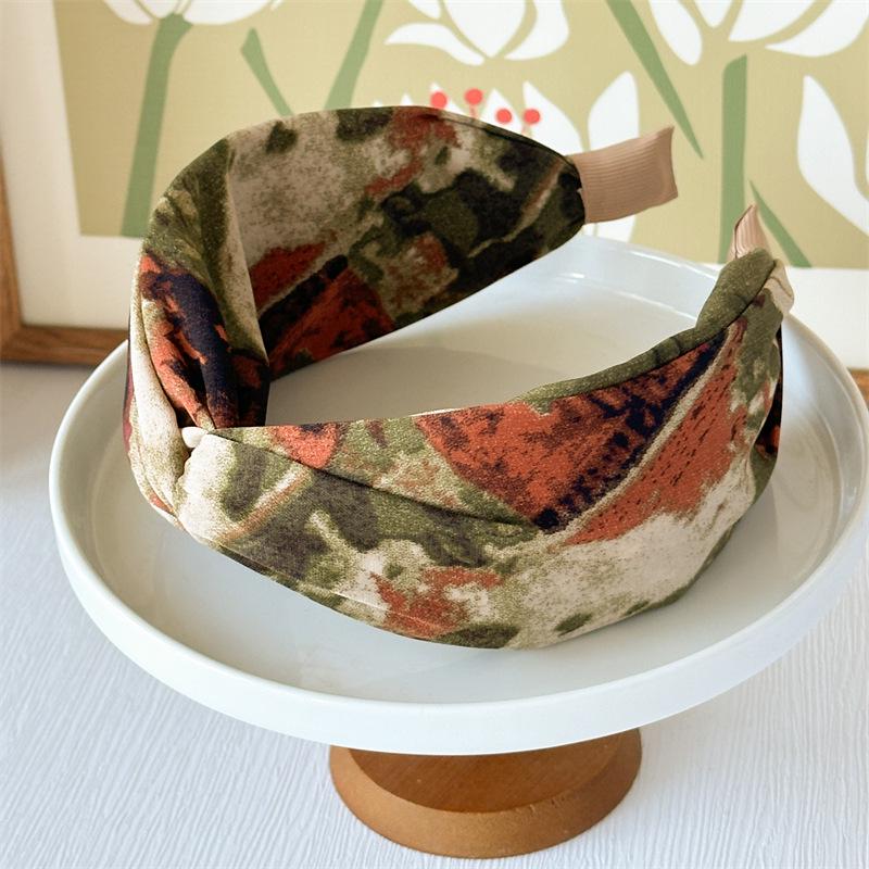 Bandeau large croisé rétro Tie-Dye Peinture à l'huile montante pour chignon de femme