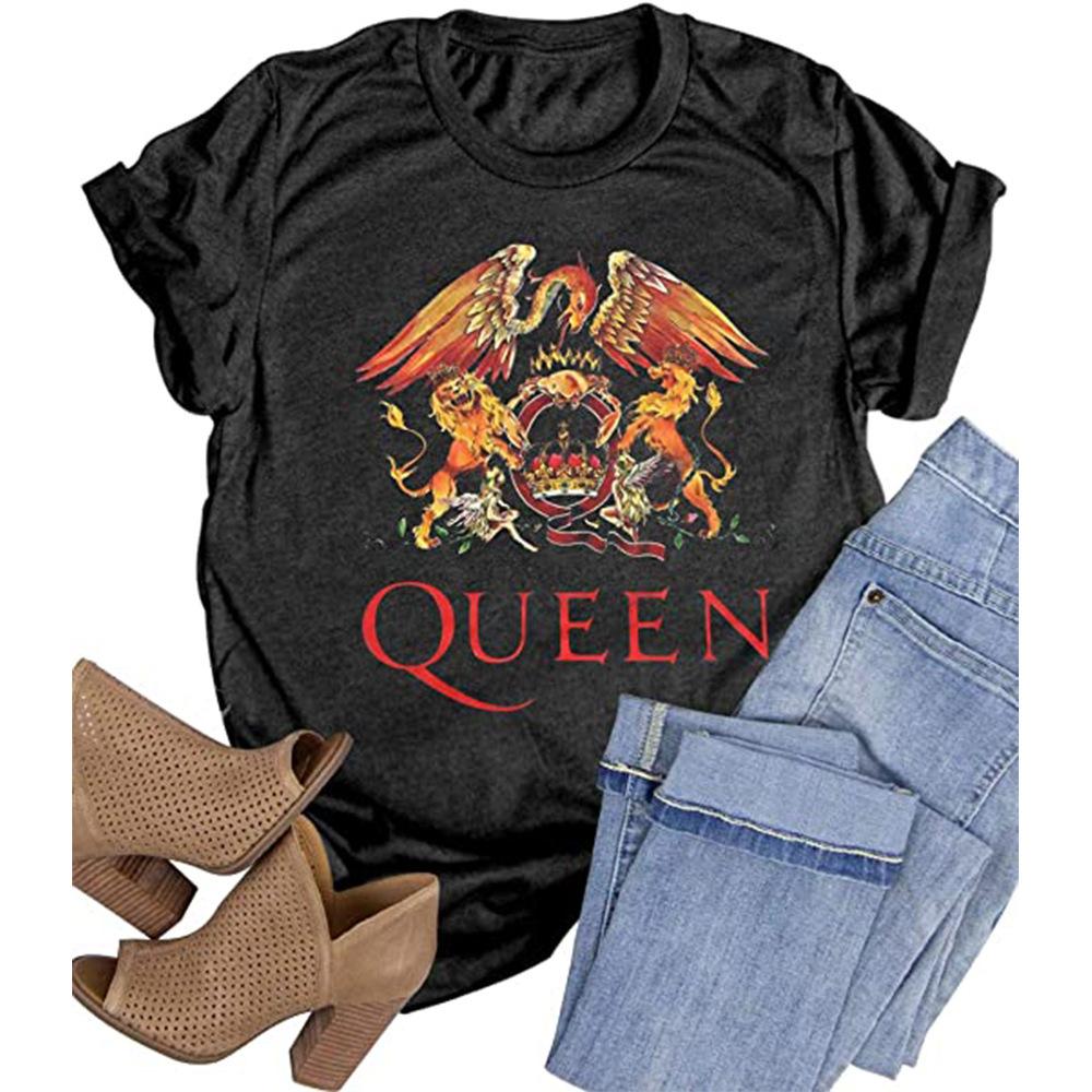 

Винтажный женский топ QUEEN Футболка с коротким принтом, круглым вырезом и короткими рукавами S