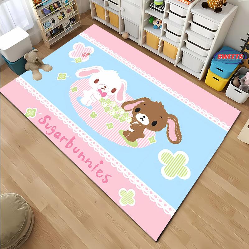 3D HD Cute Rabbits Cartoon Area Carpet,Rug for Living Room Tapete for Bedroom Sofa Kitchen Doormat Decor,Kids Non-slip Floor Mat