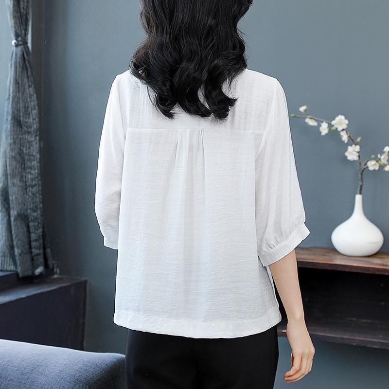 2026 Summer Embroidered Cotton-Linen Top for Slimming and Covering, Ideal for Middle-Aged and Elderly Women