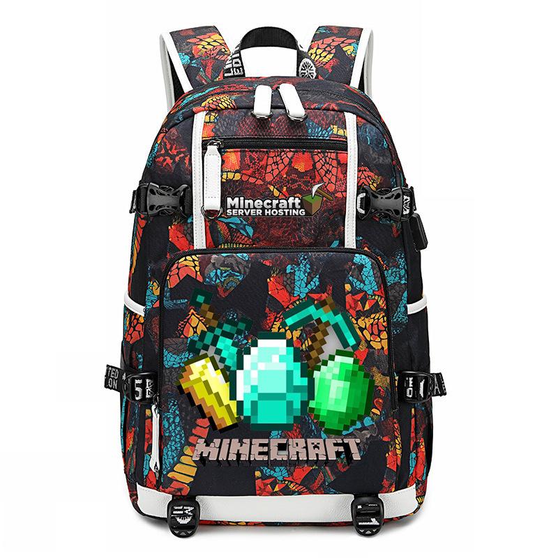 Hot Selling Minecraft Game Peripheral Printed Backpack Outdoor Large Capacity Travel Bag