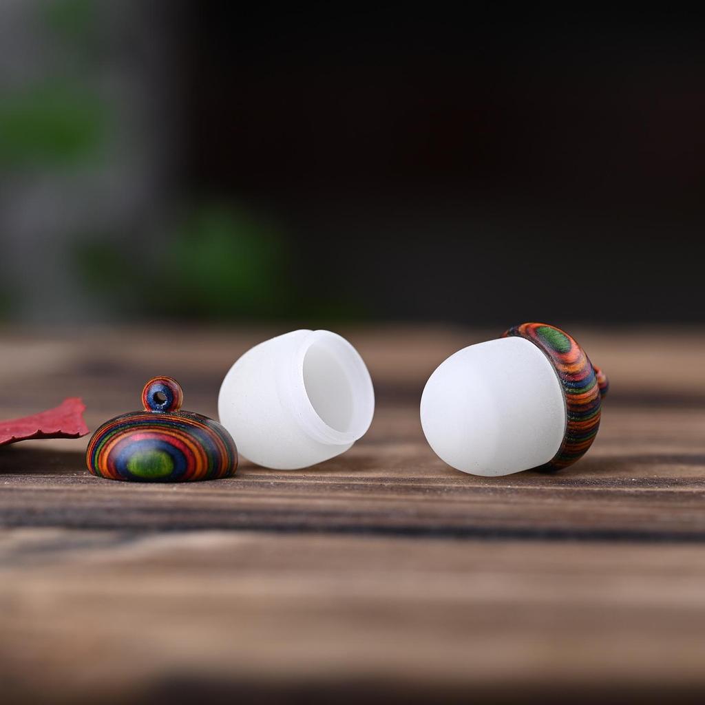 Red Sandalwood Acorn & Pine Cone Pendant Keychain with Screw-Open Wish Bottle