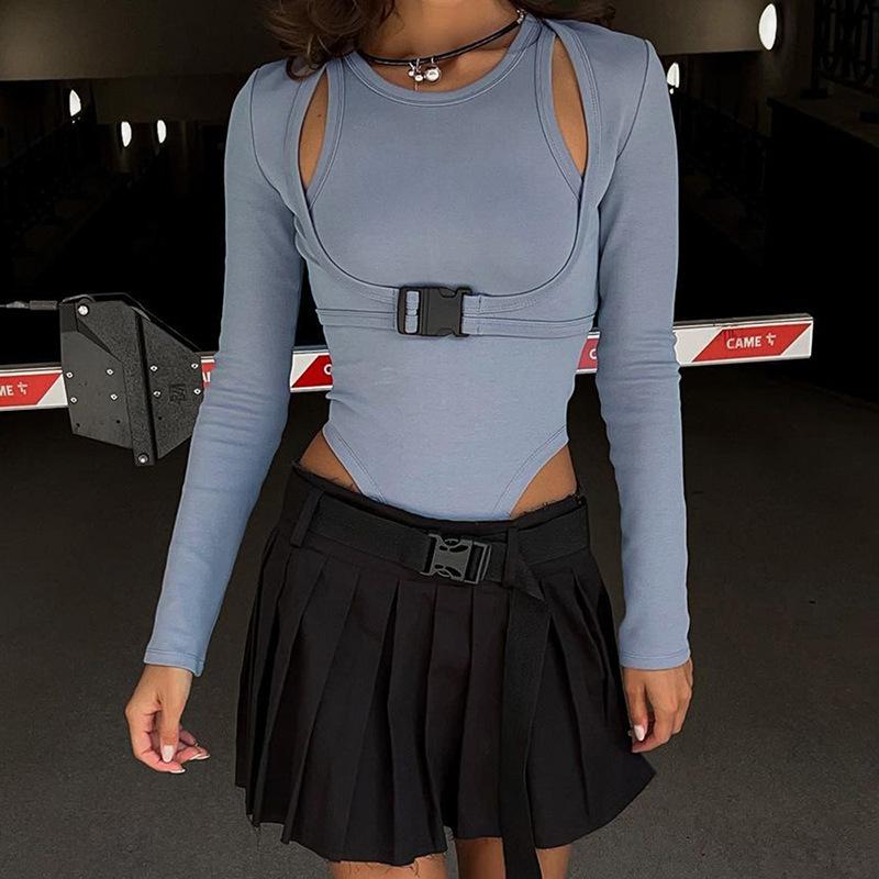 

Элегантные женские боди с длинным рукавом, весенние новые сексуальные комбинезоны, однотонные, облегающие, уличные комбинезоны Y2K, женские осенние повседневные модные женские комбинезоны 5512 L серый