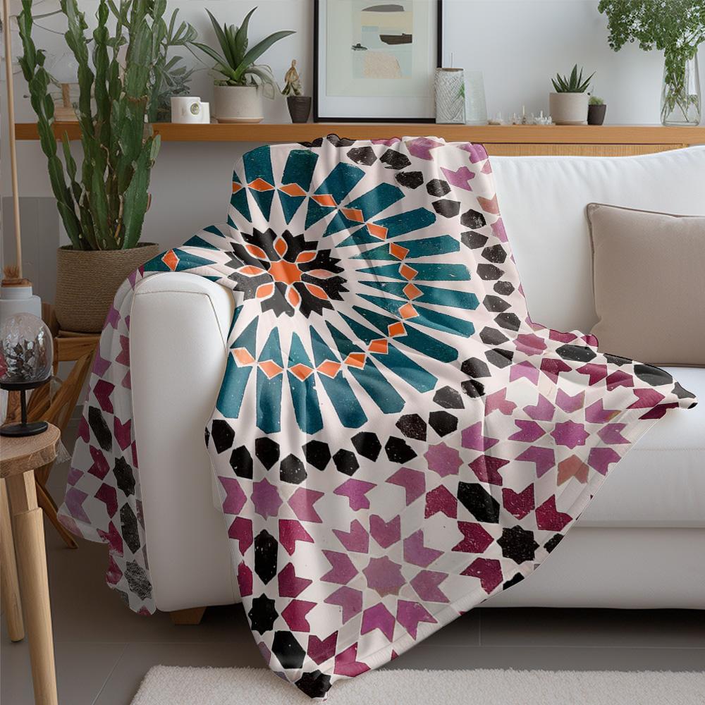 Geometric Mosaic Pattern Flannel printed blanket suitable for all seasons suitable for living room office sofa and travel