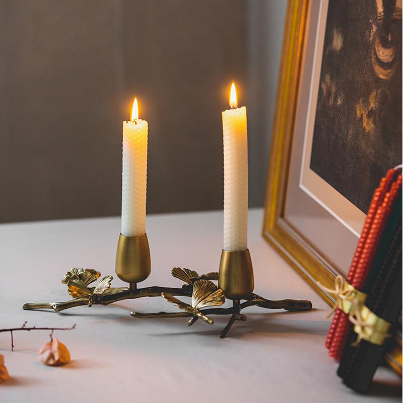 Household Brass Decorative Candlestick, Gingko Leaf, Butterfly, Branch Candlestick, Living Room, Table Decoration, Candlestick