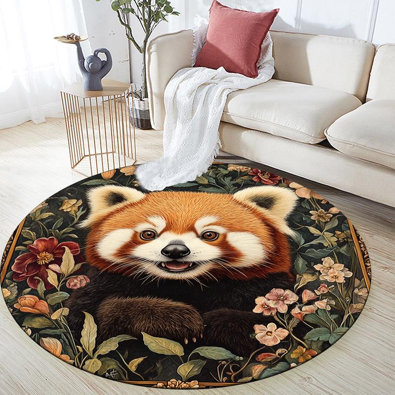 

Red Panda and Garden pattern round rug,Carpet Rug for Living Room Bedroom Sofa Playroom Decor,Non-slip Floor Mat,Holiday Gifts and Birthday Gifts 80cmx80cm