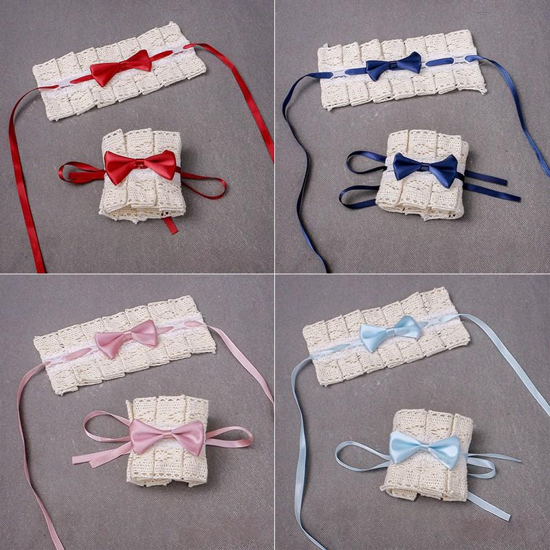Handmade Sweet Lolita Hair Accessory Set - Lace Bow Clip Headband Tea Party Style