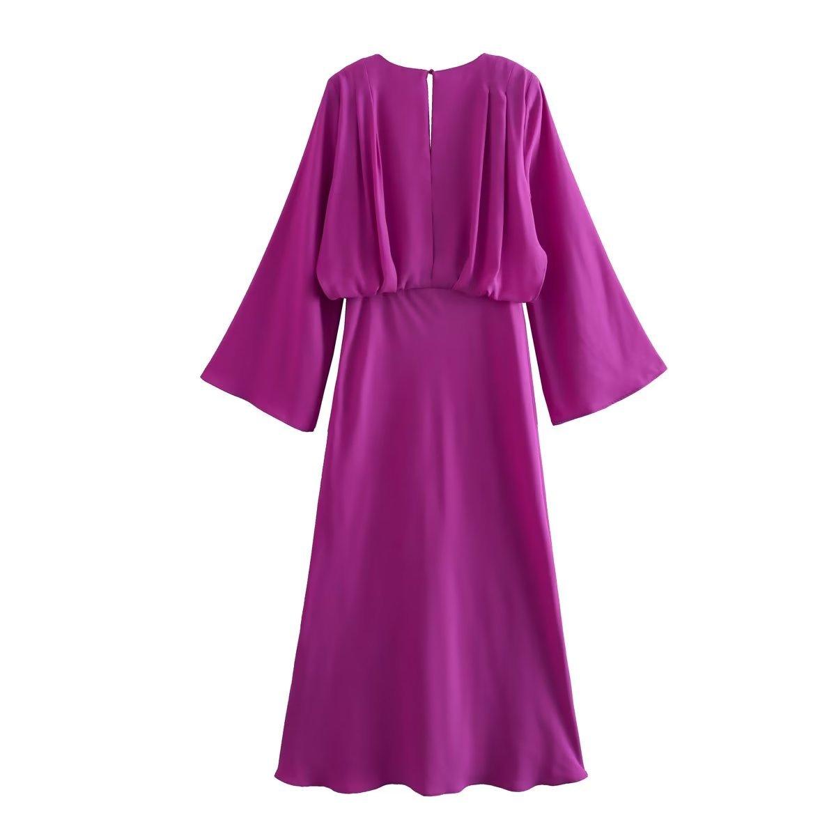 

Элегантные женские богемные фиолетовые платья миди, модное шикарное платье с v-образным вырезом и расклешенными рукавами, лето 2023, повседневное винтажное женское платье Vestidos S фиолетовый