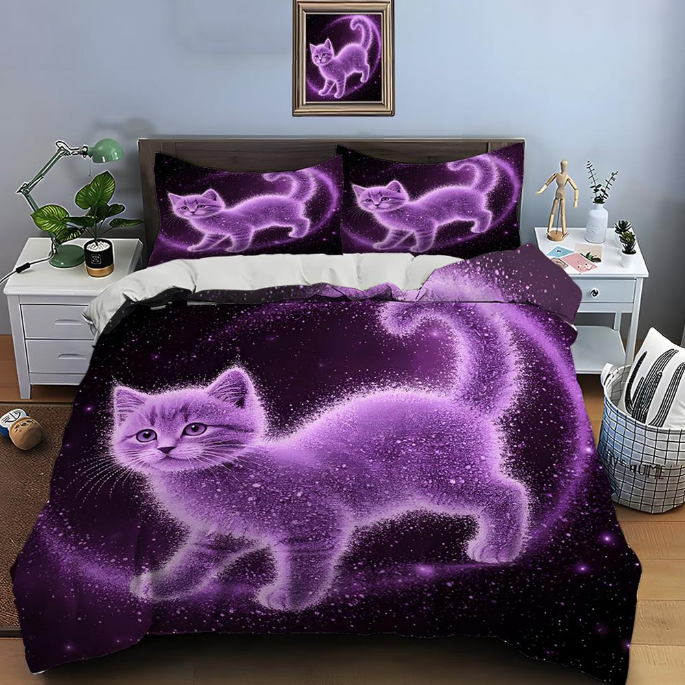 Purple Dreamlike Cosmic Cat Print Soft Comfortable Duvet Cover Bedding Set Included 1*Duvet Cover 2*Pillowcases Luxury Gifts