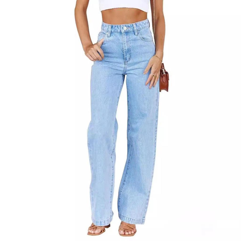 2025 Women's Commuting Wide-Leg Jeans: Washed Elastic European-American Style