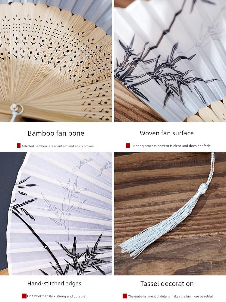 Traditional Chinese Style Folding Fan, Chinese-Style Dance Fan for Women, Small and Portable, with Sturdy and Durable Bamboo Bones