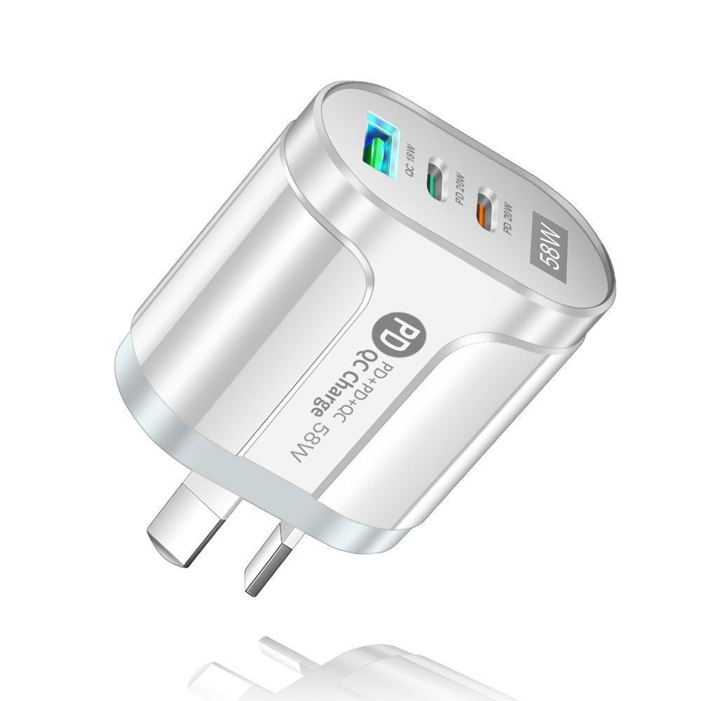 58W Multi-Plug Fast Charger with Dual USB & Type-C PD Ports