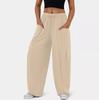 Women's Fashionable Elastic Waist Pleated Wide-leg Pocket High Waist Pants Casual Loose Trousers
