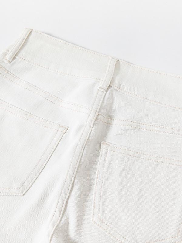 Women's High-Waist Micro-Flare White Denim Pants with Pockets - Four-Way Stretch Leg-Shaping Design for Spring 2026.