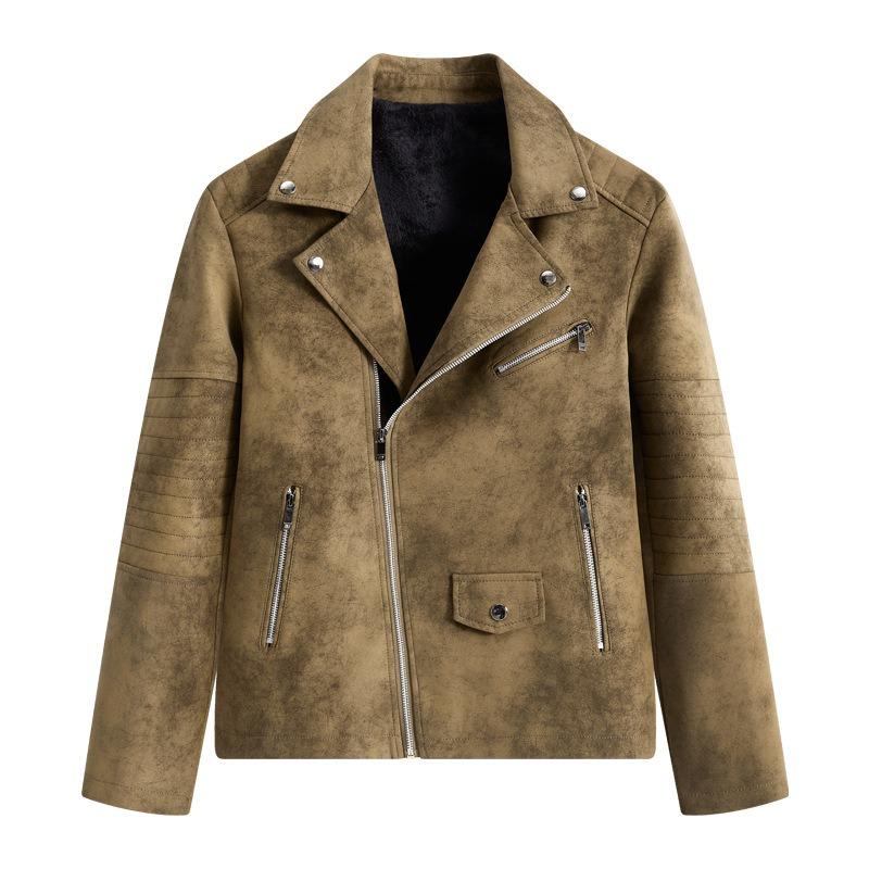 Ретро Кожаная Куртка Мужская Осень Зима Ретро Тай-дай Стирка Свободная Бархатная Куртка Мужская M