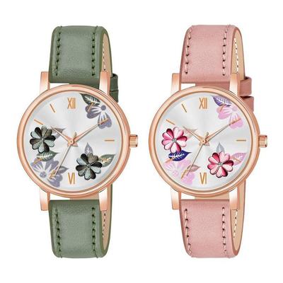 A Set of Women's Watches with a Leather Strap (2 Pcs), Analog Watch Leather Strap for Women Set of 2, Just Like